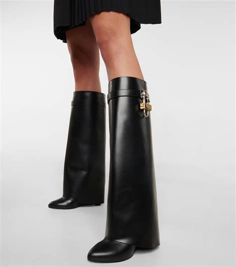 givenchy concealed heel knee-high leather boots|givenchy shark lock ankle boots.